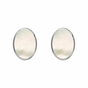 Sterling Silver White Mother of Pearl 7 x 5mm Classic Small Oval Stud Earrings