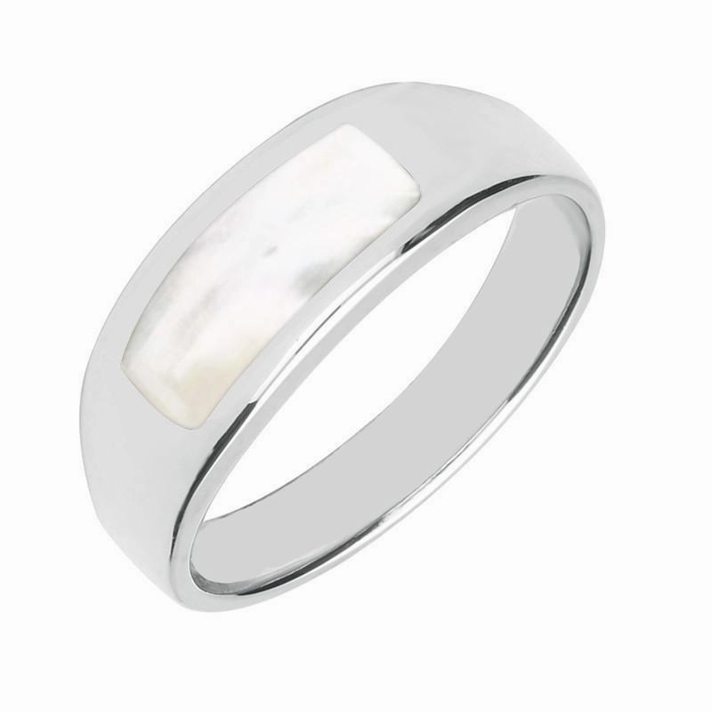 Sterling Silver White Mother of Pearl Inlay Band Ring