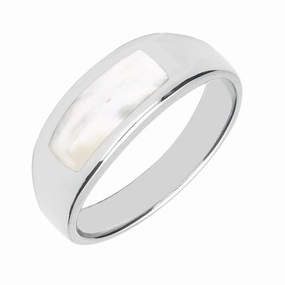 Sterling Silver White Mother of Pearl Inlay Band Ring