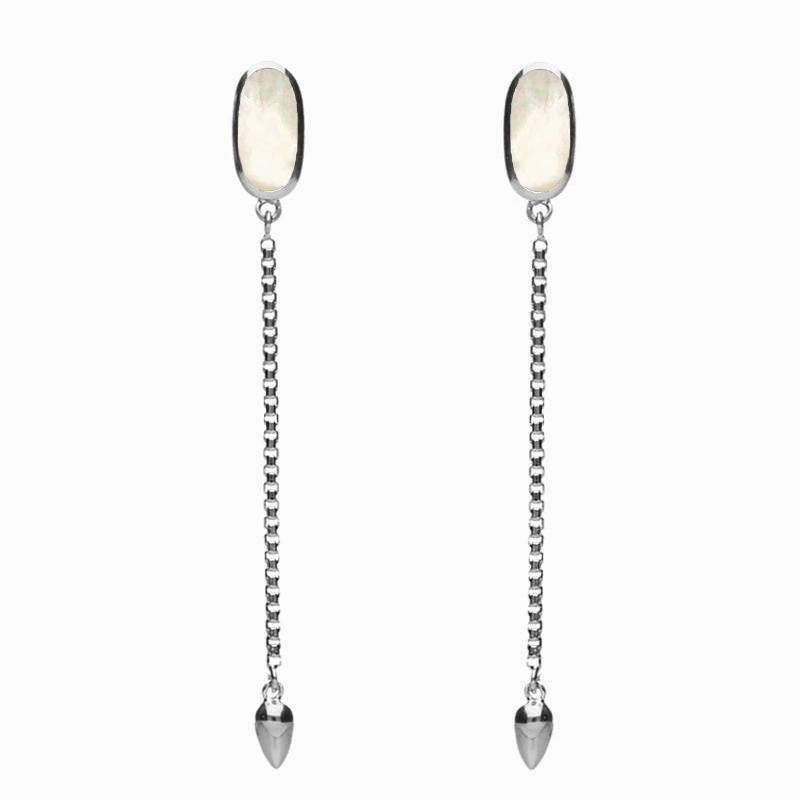 Sterling Silver White Mother Of Pearl Lineaire Long Drop Stud Earrings