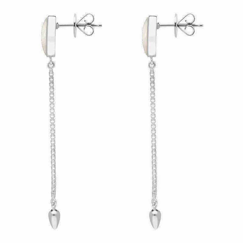 Sterling Silver White Mother Of Pearl Lineaire Long Drop Stud Earrings
