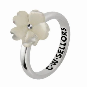 Sterling Silver White Mother of Pearl Tuberose 10mm Gypsophila Ring