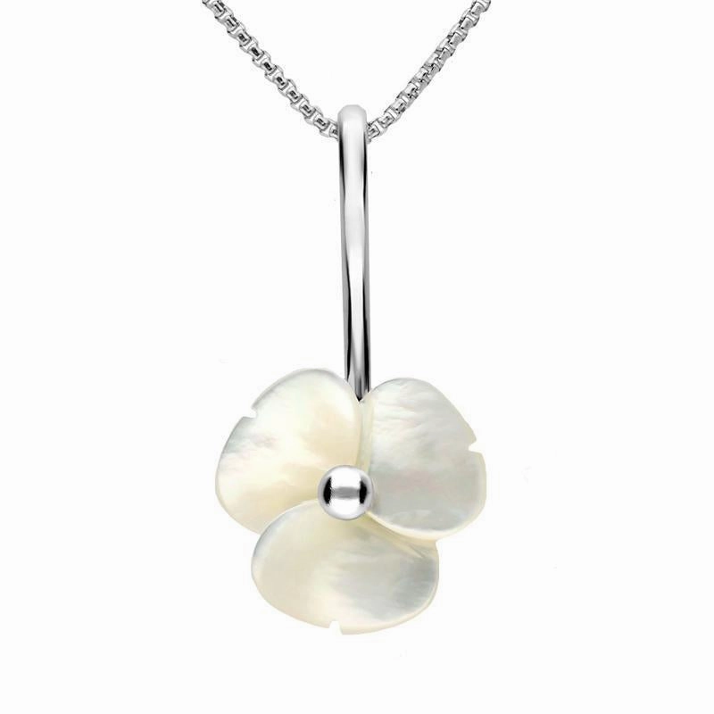 Sterling Silver White Mother of Pearl Tuberose 15mm Clover Necklace