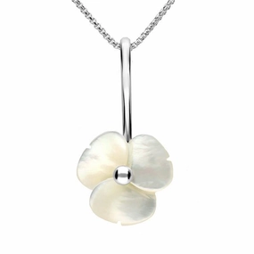 Sterling Silver White Mother of Pearl Tuberose 15mm Clover Necklace