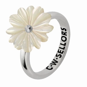 Sterling Silver White Mother of Pearl Tuberose 15mm Daisy Ring