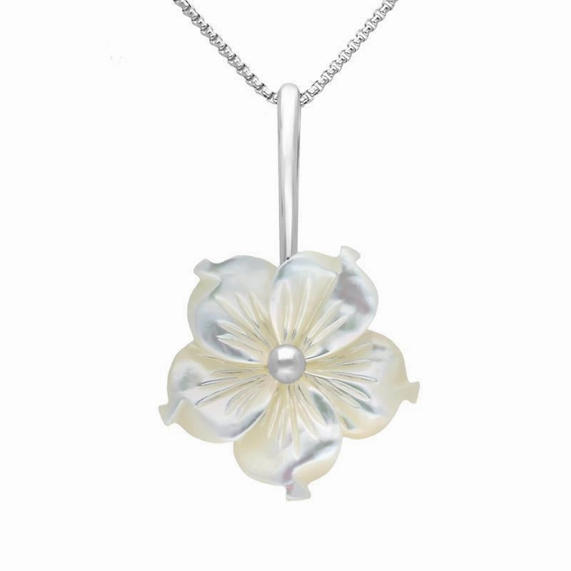Sterling Silver White Mother of Pearl Tuberose 20mm Carnation Necklace