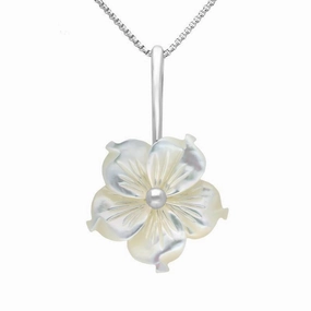 Sterling Silver White Mother of Pearl Tuberose 20mm Carnation Necklace