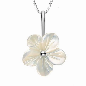 Sterling Silver White Mother of Pearl Tuberose 22mm Desert Rose Necklace