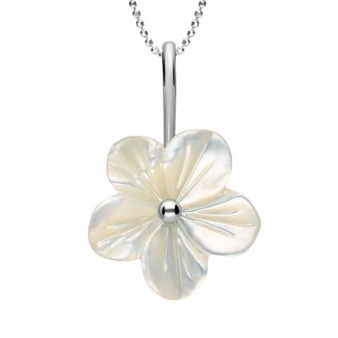 Sterling Silver White Mother of Pearl Tuberose 22mm Desert Rose Necklace
