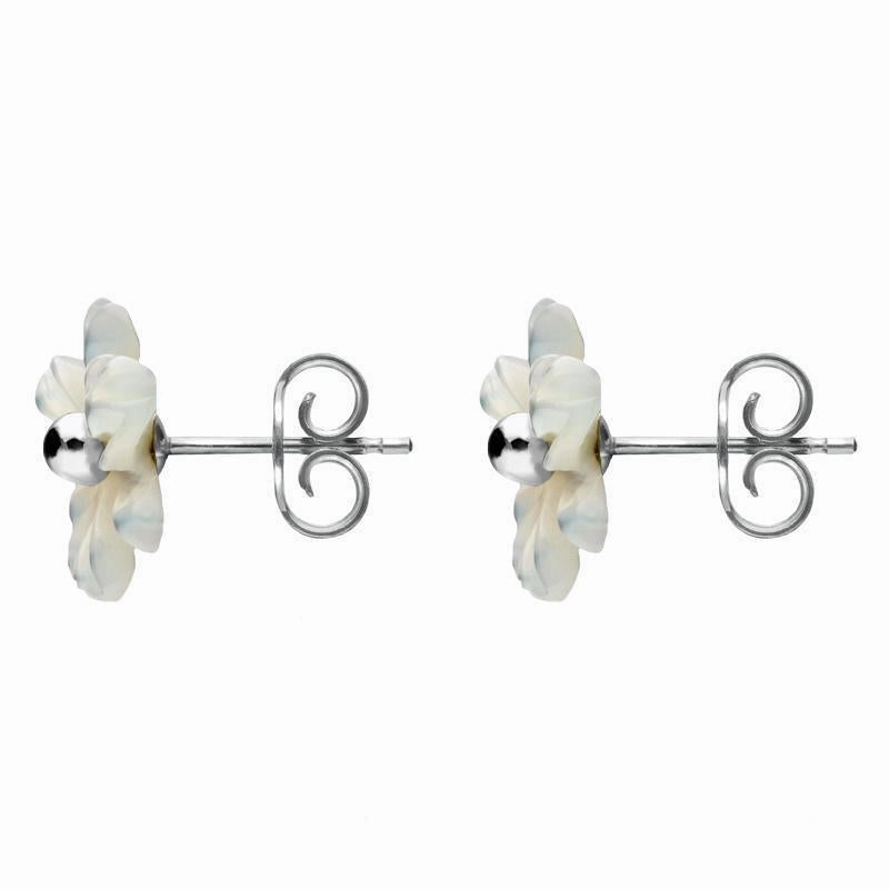 Sterling Silver White Mother of Pearl Tuberose 8mm Dahlia Stud Earrings