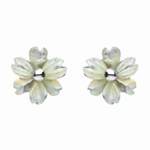 Sterling Silver White Mother of Pearl Tuberose 8mm Dahlia Stud Earrings
