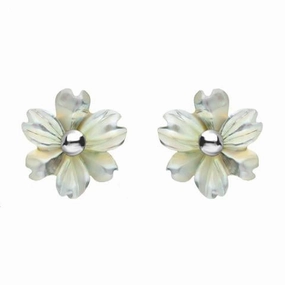 Sterling Silver White Mother of Pearl Tuberose 8mm Dahlia Stud Earrings