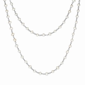 Sterling Silver White Pearl Bead Chain Link Necklace