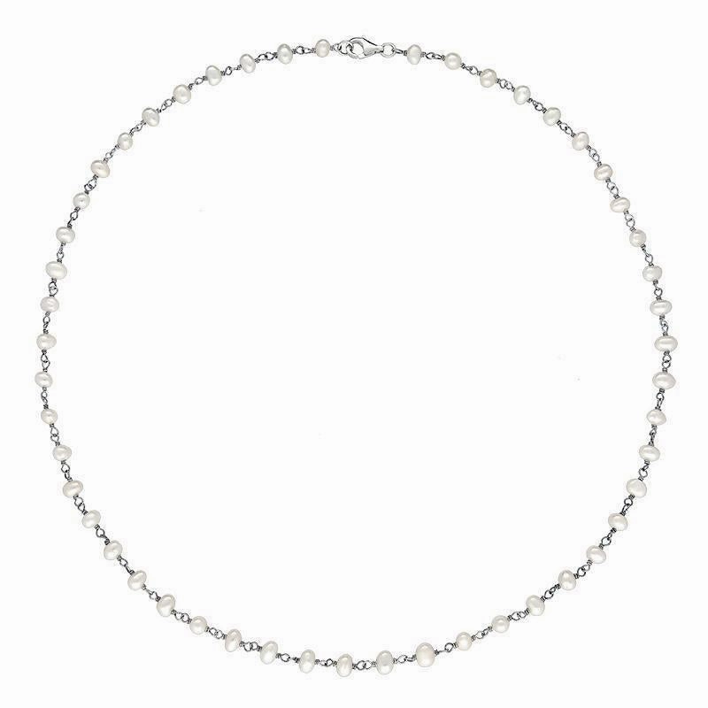 Sterling Silver White Pearl Bead Chain Link Necklace