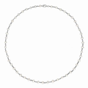 Sterling Silver White Pearl Bead Chain Link Necklace
