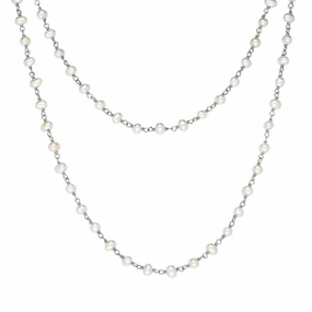 Sterling Silver White Pearl Bead Chain Link Necklace