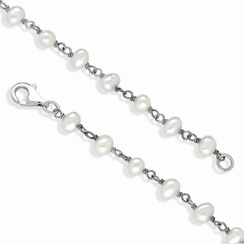 Sterling Silver White Pearl Bead Chain Link Necklace