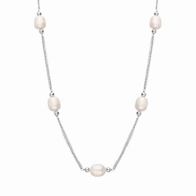 Sterling Silver White Pearl Beaded Triple Strand Necklace