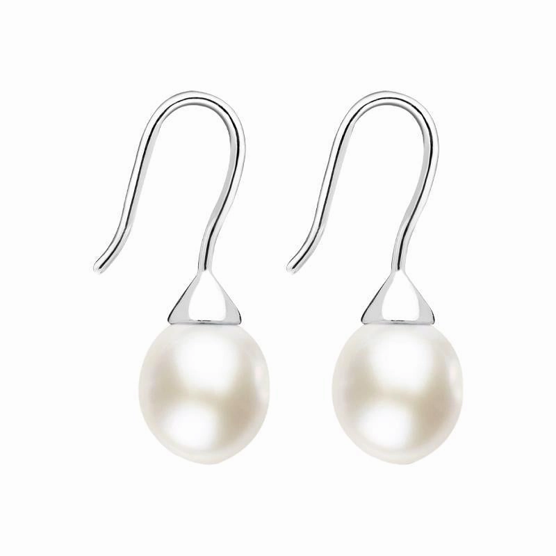 Sterling Silver White Pearl Hook Drop Earrings