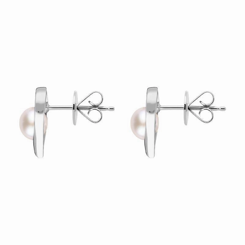 Sterling Silver White Pearl Open Heart Stud Earrings