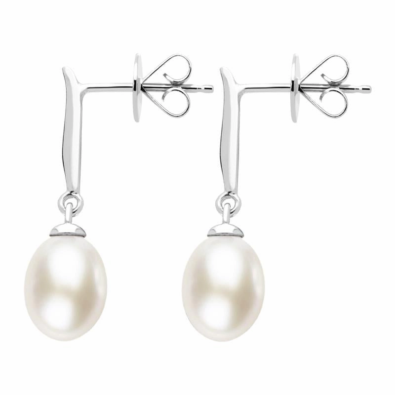 Sterling Silver White Pearl Pod Top Drop Earrings