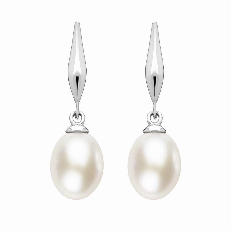 Sterling Silver White Pearl Pod Top Drop Earrings