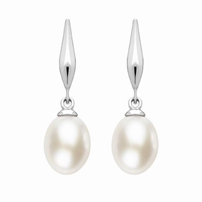 Sterling Silver White Pearl Pod Top Drop Earrings