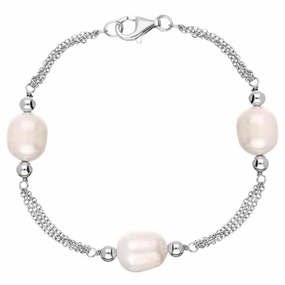 Sterling Silver White Pearl Triple Strand Bracelet D