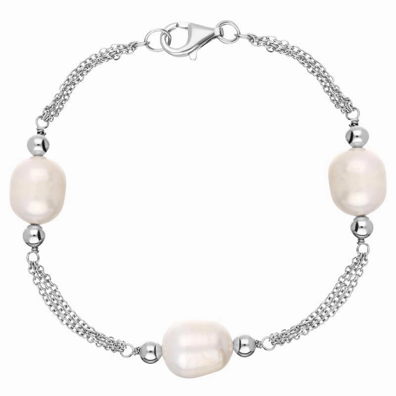 Sterling Silver White Pearl Triple Strand Bracelet D