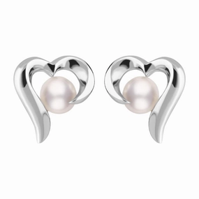 Sterling Silver White Pearl Twisted Open Heart Earrings
