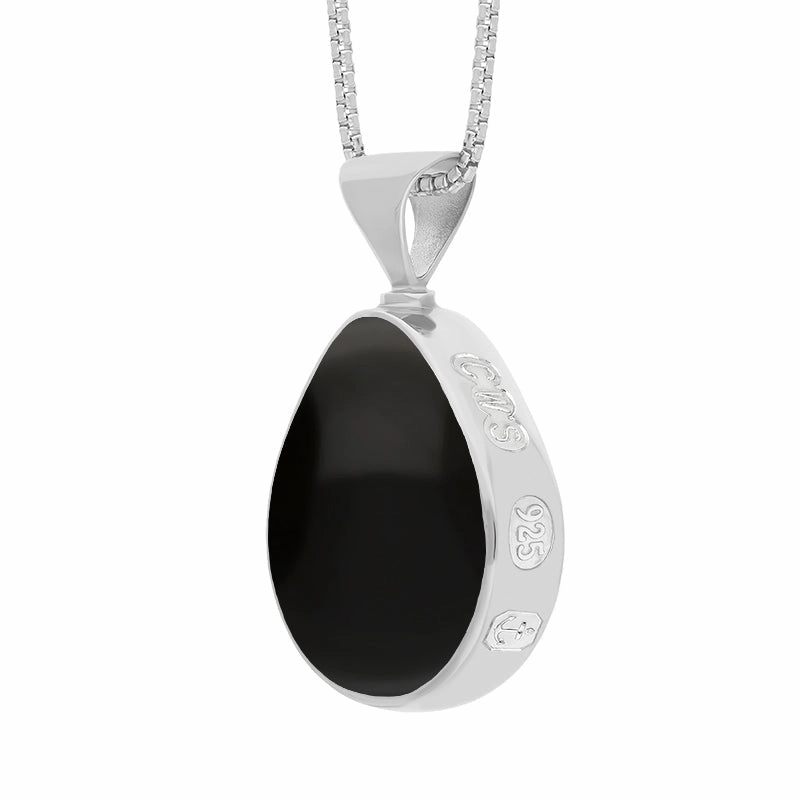 Sterling Sterling Silver Whitby Jet Blue John King's Coronation Hallmark Double Sided Pear-shaped Necklace D