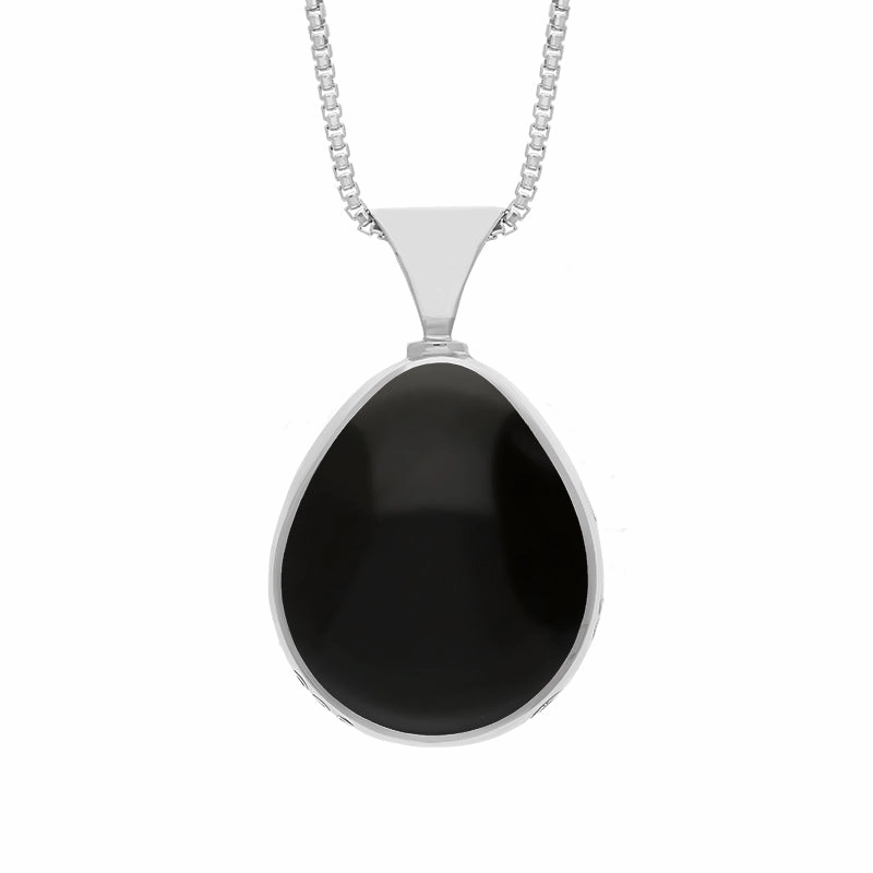 Sterling Sterling Silver Whitby Jet Blue John King's Coronation Hallmark Double Sided Pear-shaped Necklace D