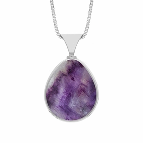 Sterling Sterling Silver Whitby Jet Blue John King's Coronation Hallmark Double Sided Pear-shaped Necklace D