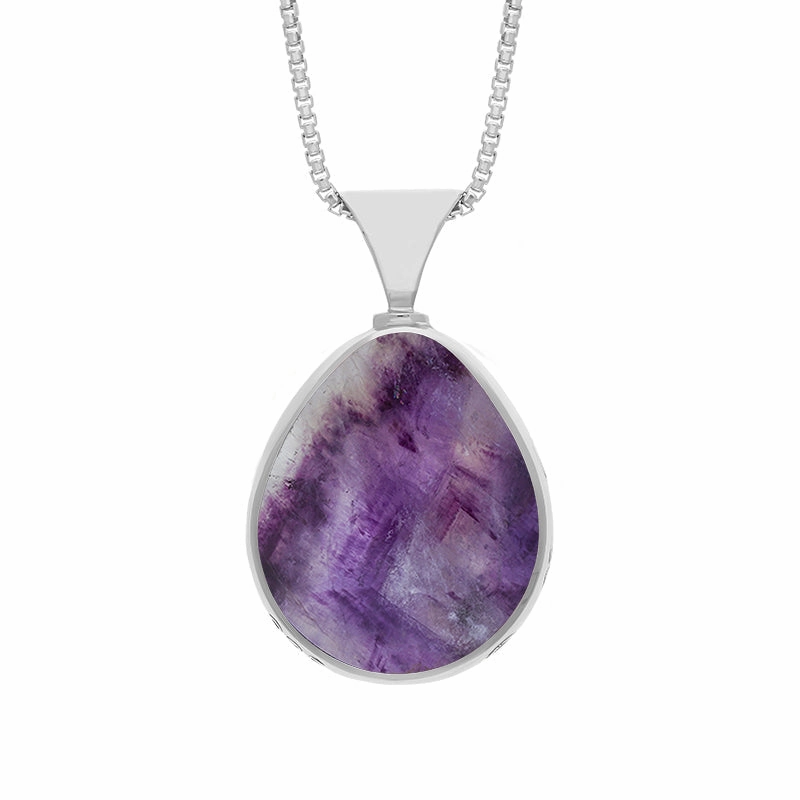 Sterling Sterling Silver Whitby Jet Blue John King's Coronation Hallmark Double Sided Pear-shaped Necklace D