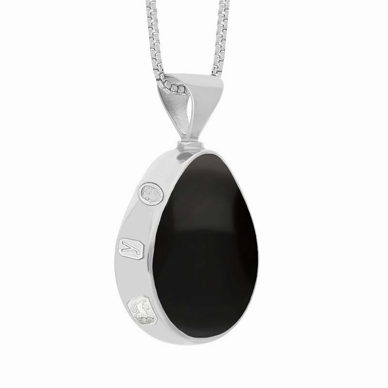 Sterling Sterling Silver Whitby Jet Mother of Pearl King's Coronation Hallmark Double Sided Pear-shaped Necklace D