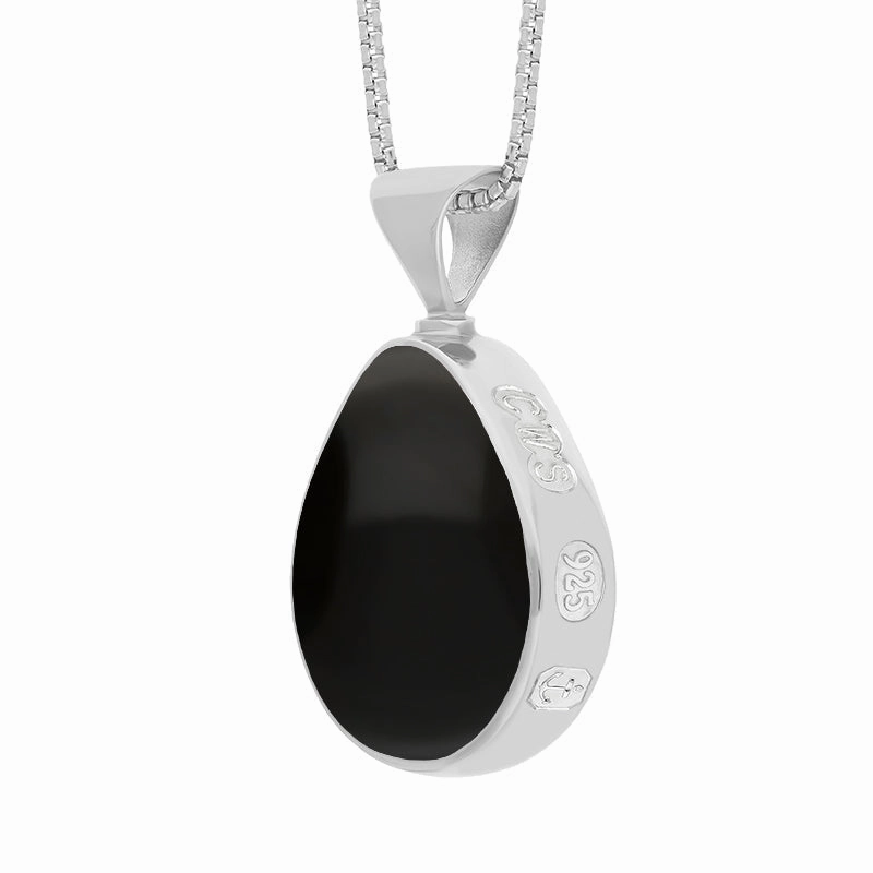 Sterling Sterling Silver Whitby Jet Mother of Pearl King's Coronation Hallmark Double Sided Pear-shaped Necklace D