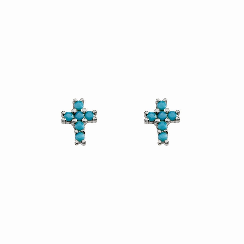 Stud Earring - Cross w/ Turquoise - 2 colours available