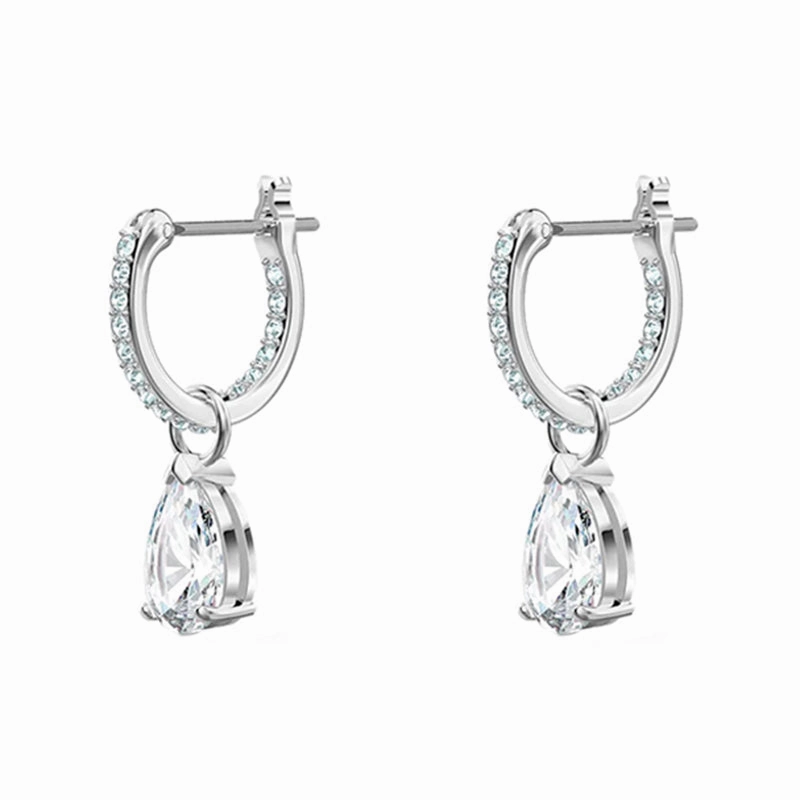 Swarovski Angelic Rhodium Plated Pear Cut Crystal Hoop Earrings D