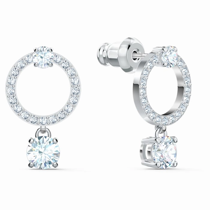 Swarovski Attract White Rhodium Plated Circle Crystal Drop Earrings