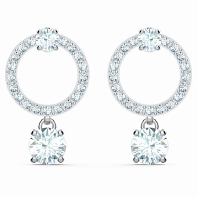 Swarovski Attract White Rhodium Plated Circle Crystal Drop Earrings