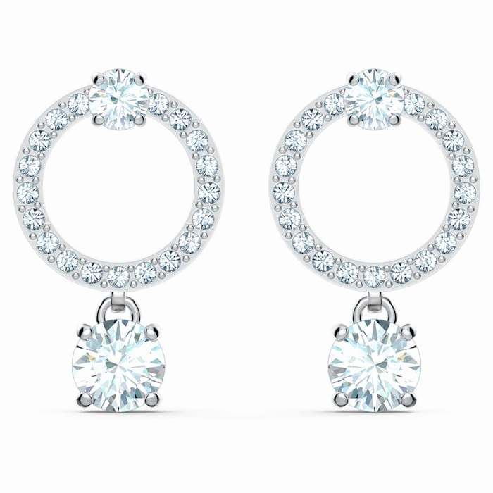Swarovski Attract White Rhodium Plated Circle Crystal Drop Earrings