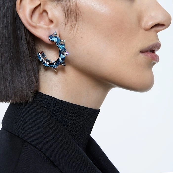 Swarovski Chroma Blue Crystal Hoop Earrings