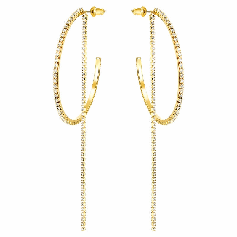 Swarovski Crystal Adjustable White Yellow Gold Tone Hoop Earrings D