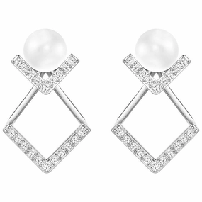 Swarovski Edify Rhodium Pearl And Clear Crystal Stud Earrings D