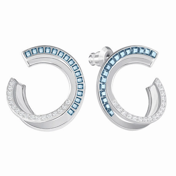 Swarovski Hero Rhodium Teal And White Hoop Earrings