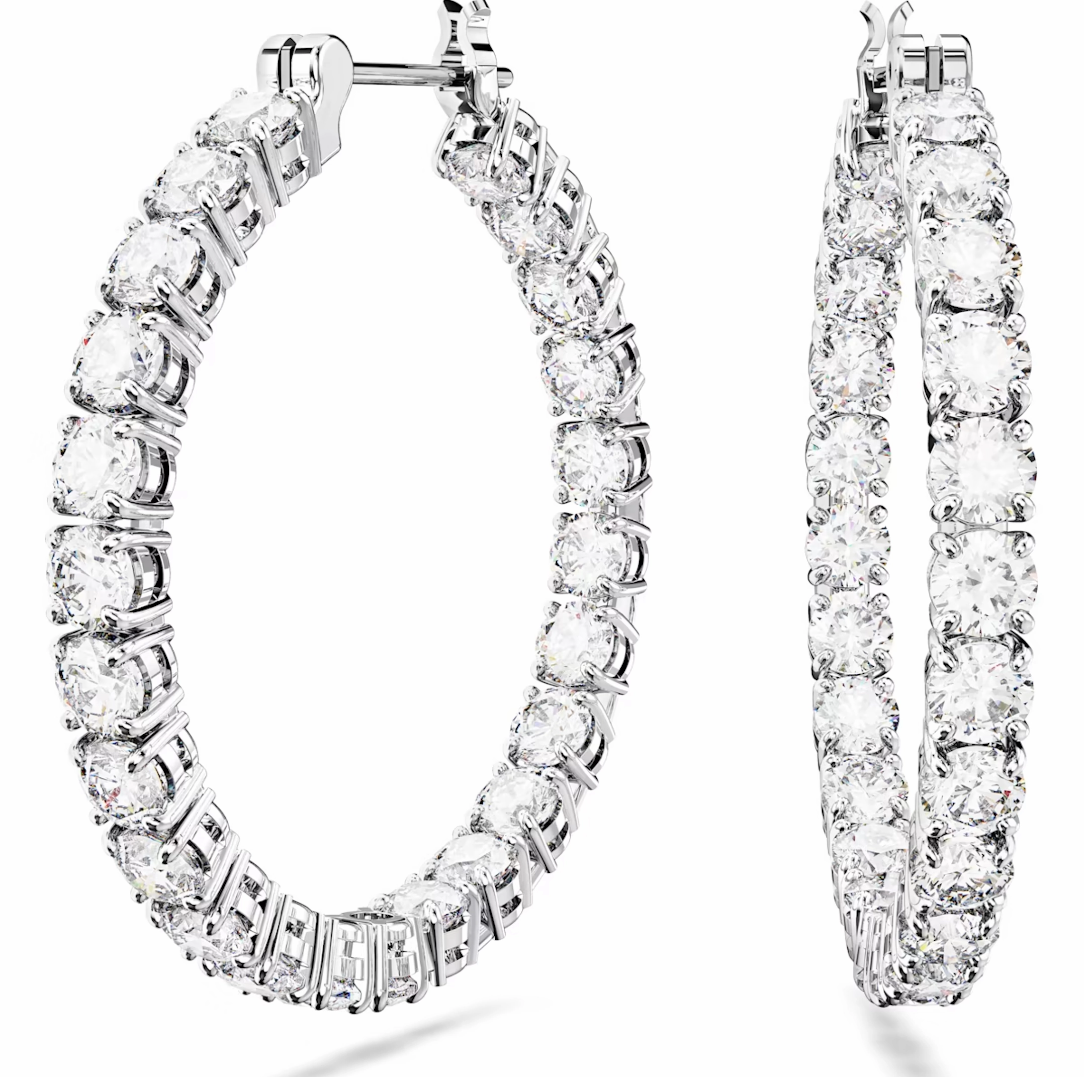 Swarovski Matrix Rhodium Plated Round White Crystal Hoop Earrings