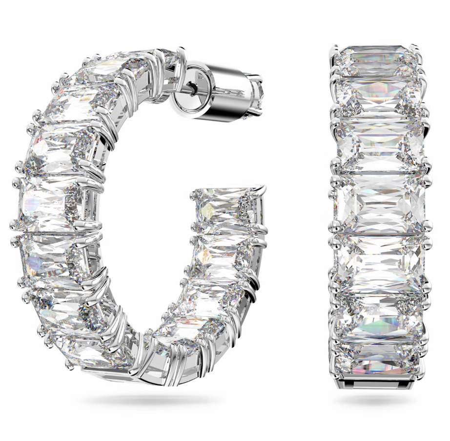 Swarovski Millenia Rhodium Plated White Crystal Octagon Hoop Earrings