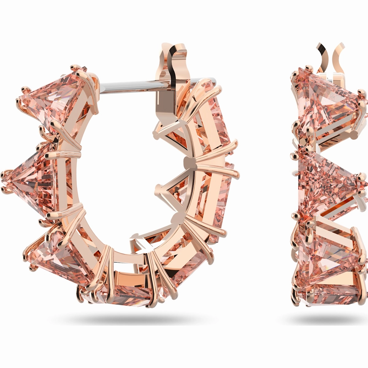 Swarovski Ortyx Rose Gold Tone Plated Pink Crystal Triangle Cut Hoop Earrings