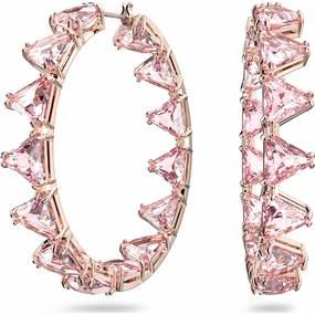 Swarovski Ortyx Rose Gold Tone Plated Pink Crystal Triangle Cut Hoop Earrings