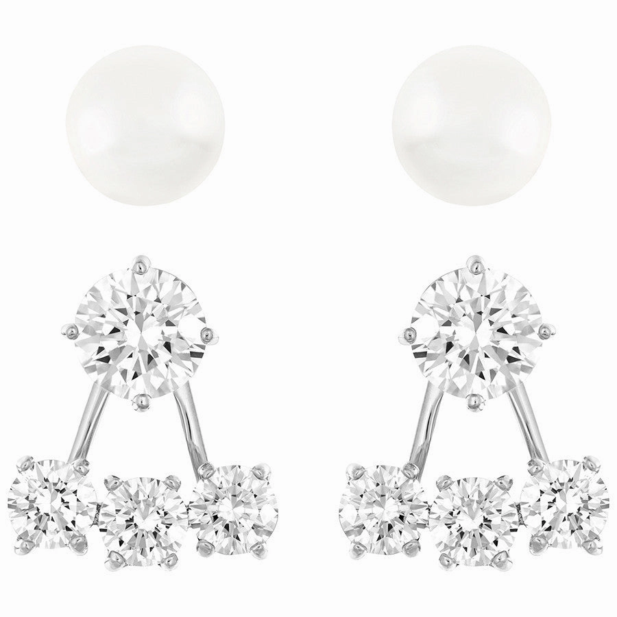 Swarovski Rhodium White Crystal Pearl Attract Earring Set D